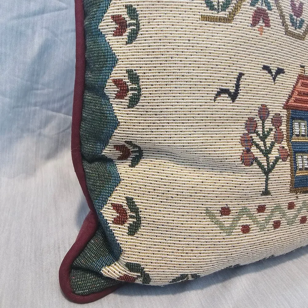 Vintage Alphabet Needlepoint Decorative Pillow Purple Home Cottage Country Decor